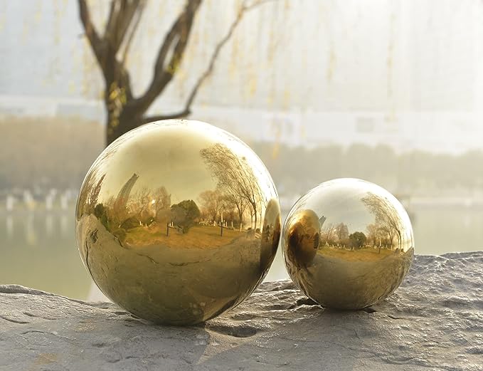 Nerien Gazing Ball, Stainless Steel Garden Mirror Globe, Polished Ornament Sphere, Hollow Floating Reflective Hemisphere, for Home Outdoor Pond Housewarming Swimming Pool Decoration, Silver, 5Pcs Mix-VerdiqueGarden