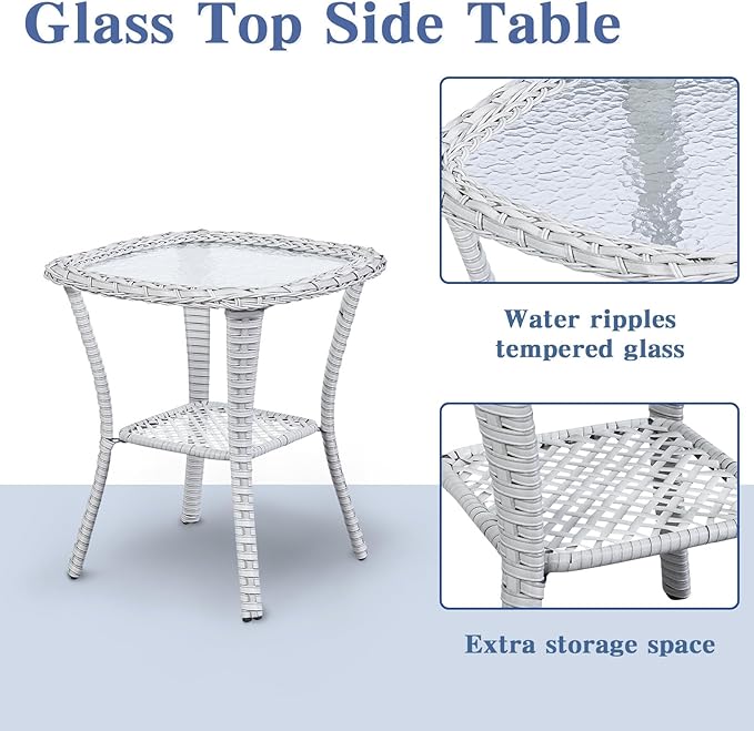 Outdoor Swivel Rocker Patio Chairs Set of 3,High Back Swivel Patio Chairs Wicker Furniture Set,2 PCS Rattan Swivel Rocking Chair with Side Table,Light Grey Wicker (A089-2)-VerdiqueGarden