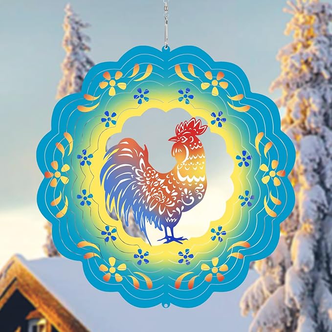 Rooster Wind Spinners Metal Chicken Gifts for Mom Women Grandma,12inch Hanging Wind Spinner for Outdoor&Indoor Decor Wind Chime Christmas Ornament Gifts for Yard Garden Decoration-VerdiqueGarden