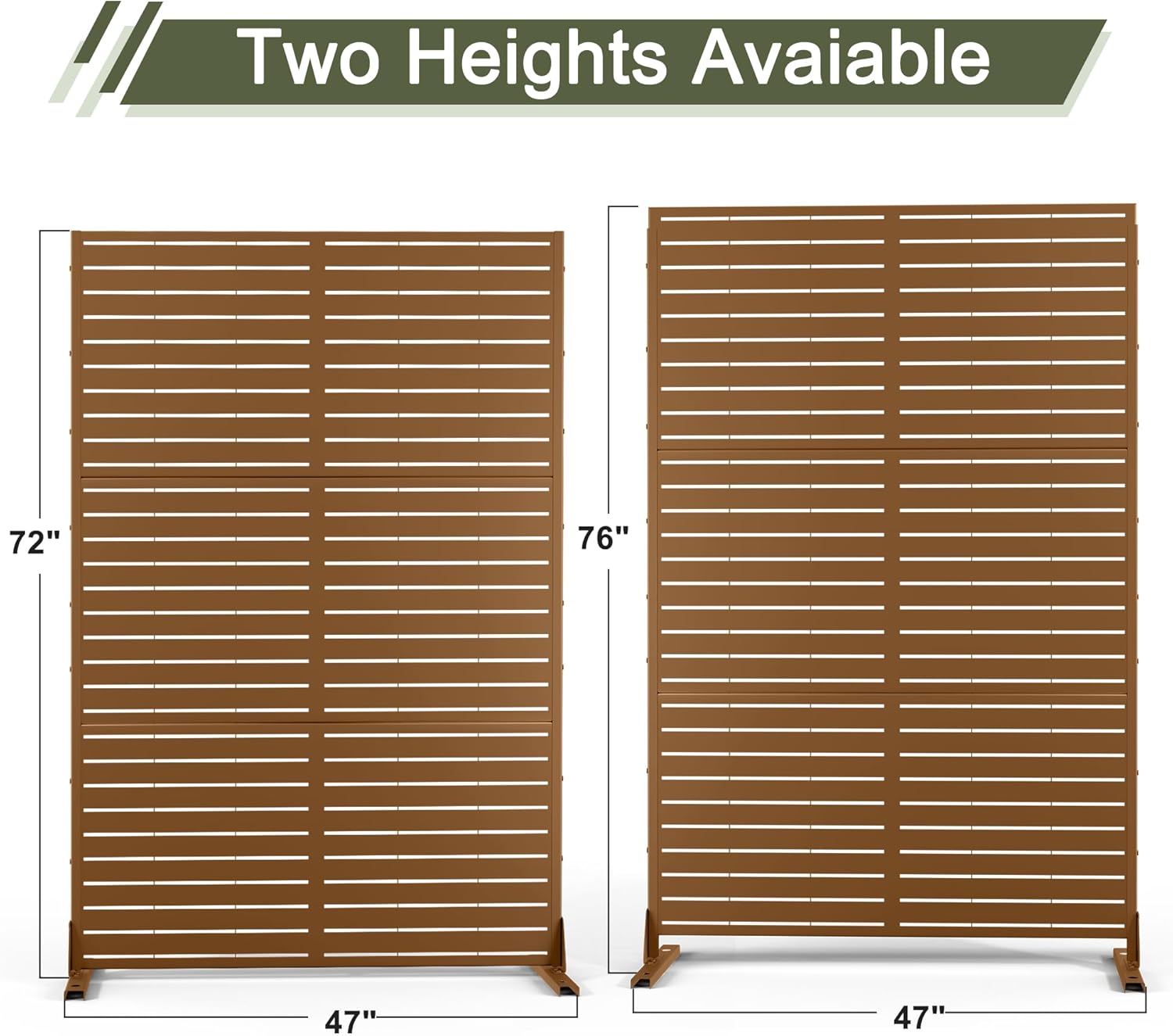 Metal Privacy Screen Outdoor 72" H×47" W, Freestanding Decorative Privacy Screen for Balcony Yard&Garden,Privacy Fence-Brown&Louvered-VerdiqueGarden