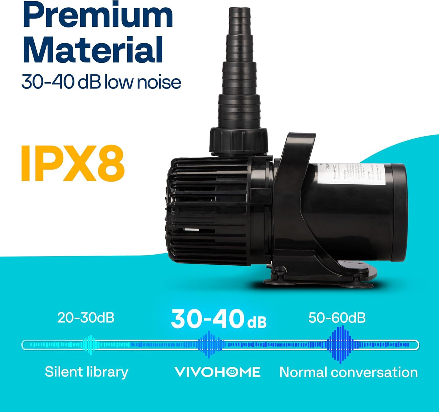 VIVOHOME 175W 3000GPH Submersible Water Pump with 180° Seamless Adjustable Nozzle and Barrier Bag for Koi Pond Waterfall Fountains Fish Tank-VerdiqueGarden