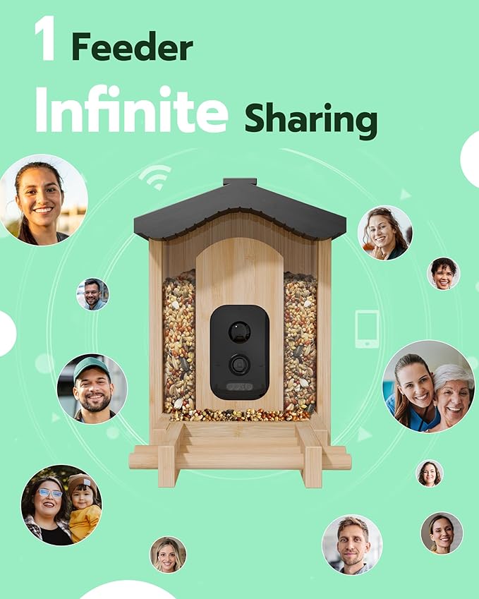 Bird Feeder with Camera, Smart Bird Feeder for Outdoors, Wild Birds Feeders with Solar Panel Bamboo Birds House Camera for Birdlovers, AI Auto Capture Birds & Real-time Notification (Gable)-VerdiqueGarden