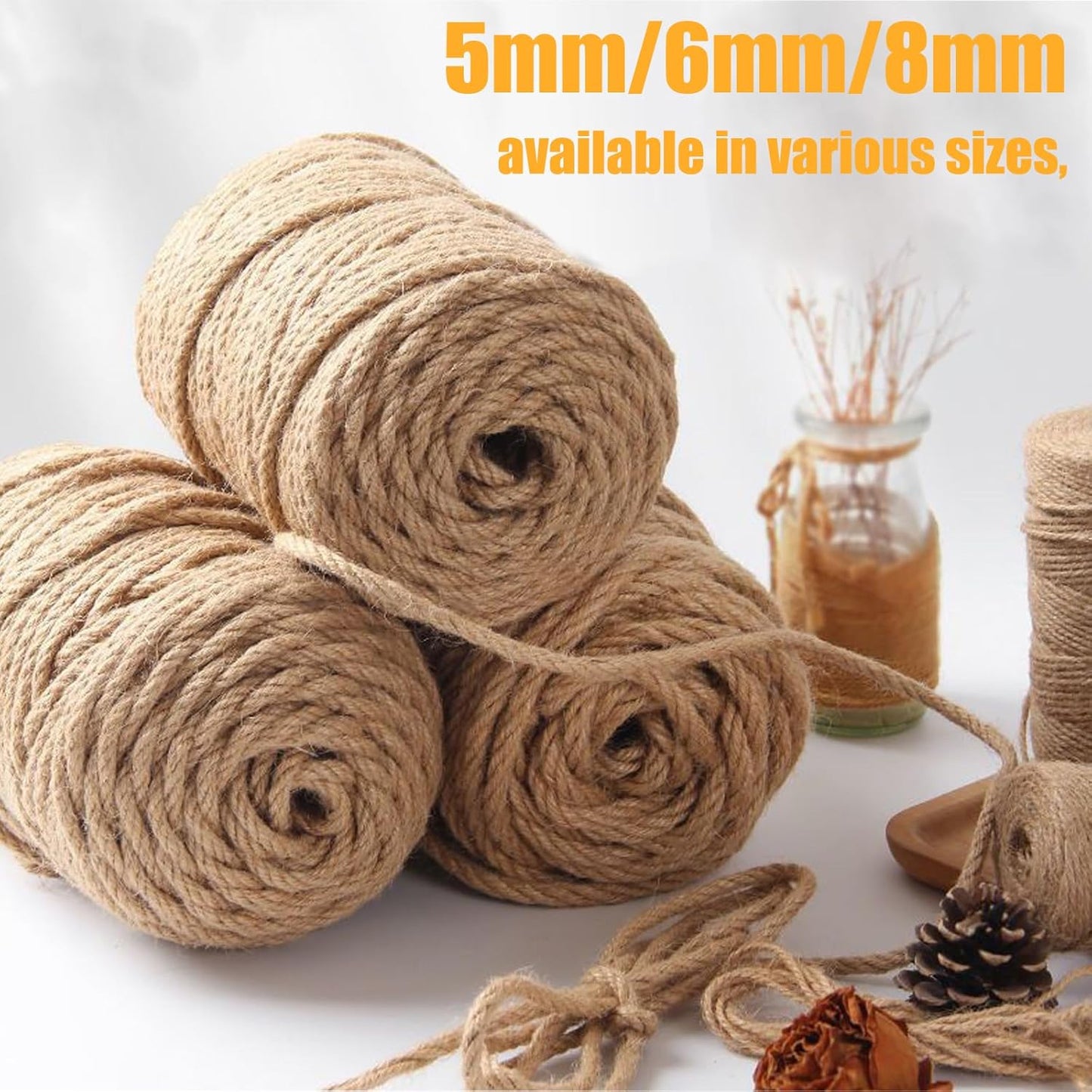 Jute Twine String 6mm x 328FT – Heavy Duty Natural Garden Twine for Crafts, Cat Scratching Posts, Packaging & DIY-VerdiqueGarden