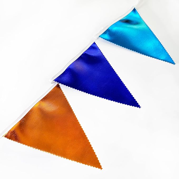 Orange Blue Party Decorations Metallic Fabric Triangle Pennant Flag Bunting Banner Garland for Birthday Baby Shower Graduation Bridal Shower Wedding Bachelorette Engagement Space Theme Party Supplies-VerdiqueGarden