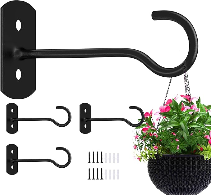 6in Plant Hooks,4Pack Ceiling Hooks for Hanging Plants,Lights,Planters,Lanterns,Hanging Bird Feeders,Wind Chimes,Indoor&Outdoor Decoration Wall Hooks Black-VerdiqueGarden