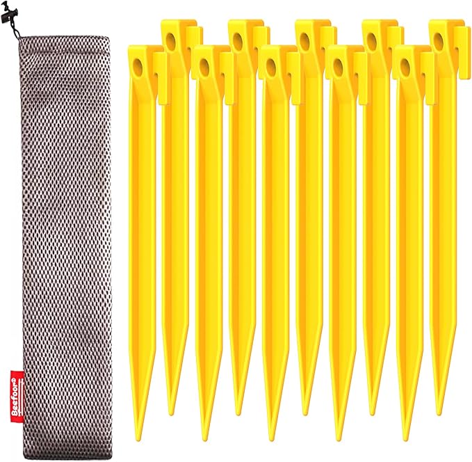 10-Pack Plastic Tent Stakes – 7-Inch Heavy Duty Canopy Anchoring Pegs for Camping, Gardening, Landscaping, Backpacking – Lightweight, Rust-Proof, Reusable Camping Stake-VerdiqueGarden