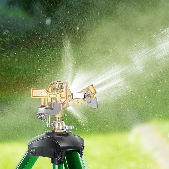 1/2 Inch Brass Sprinklers Head,Heavy Duty Water Sprinkler for Yard with 360 Degree Large Area Coverage Irrigation, Adjustable Impact Sprinklers Head Nozzle for Grass Patio Garden Irrigation-VerdiqueGarden