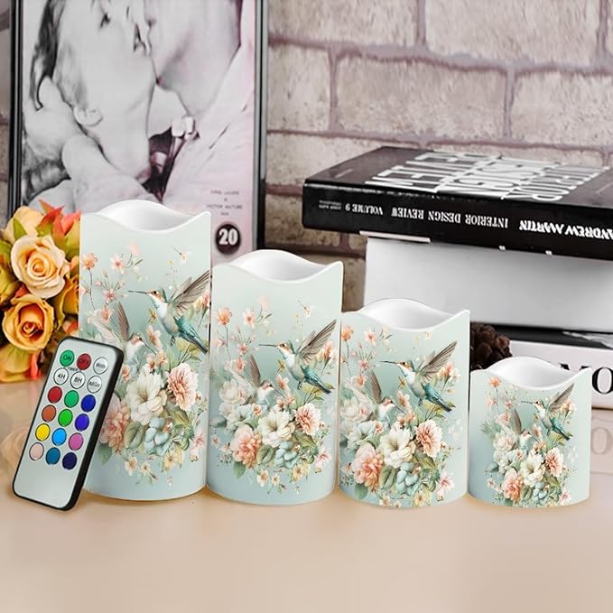 Ystardream Battery Operated LED Candles Set of 4 with Remote Control Timer Dancing Flame Pillar Candles Home Table Coastal Decorations-VerdiqueGarden