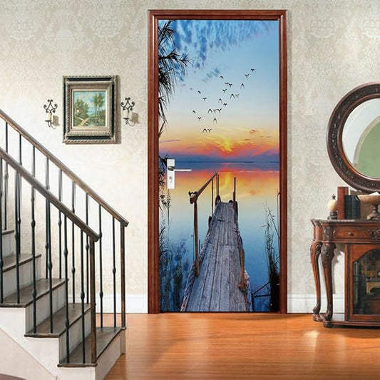 3D Door Stickers Murals Peel and Stick - PIER - Door Wallpaper Self-Adhesive Decals Removable PVC Waterproof Poster for Bedroom Living Room 30.3" x 78.7"-VerdiqueGarden