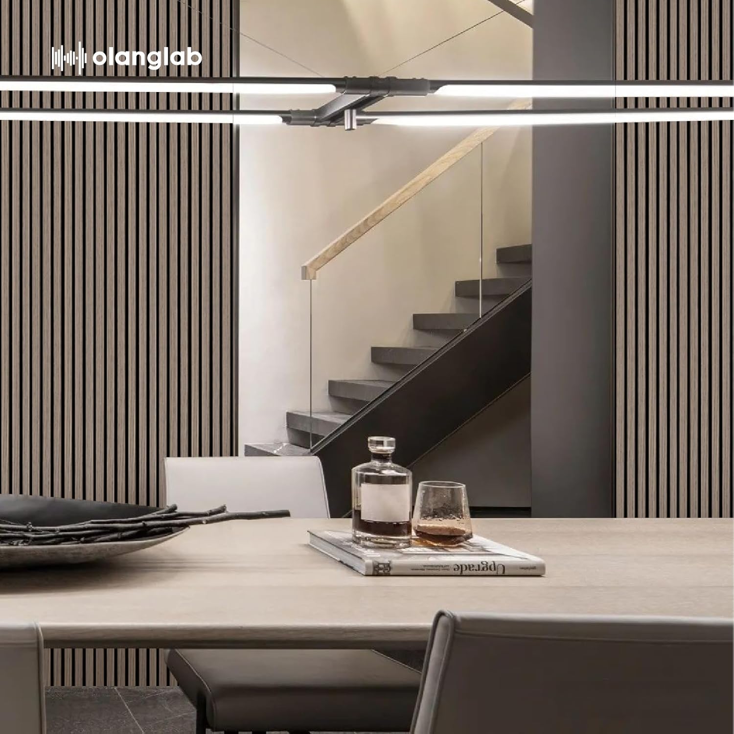 Olanglab Wood Slat Wall Panels, Wooden Acoustic Wall Panels, 94.5"x12.6" Each 3D Wall Panels for Interior Wall Decor, 4 Pack in Total 94.5"x50.4" (Dark Walnut)-VerdiqueGarden