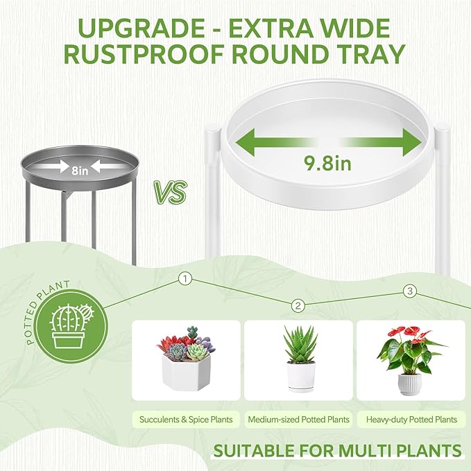 iDavosic.ly 5 Tier Large Plant Stand Indoor with 10 Inch Wide Tray, Tiered Corner Metal Outdoor Flower Display Holder Shelf, Folding Tall Rack for Patio Porch Living Room, White-VerdiqueGarden