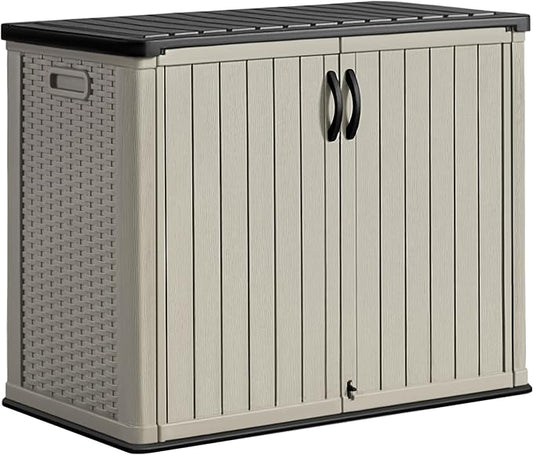 Greesum Outdoor Horizontal Storage Sheds 27 Cu.ft Resin Large Storaged Box Weather Resistance, Without Shelf, Easy to Assemble, Prefect for Garden, Patios, Backyards, Beige-VerdiqueGarden