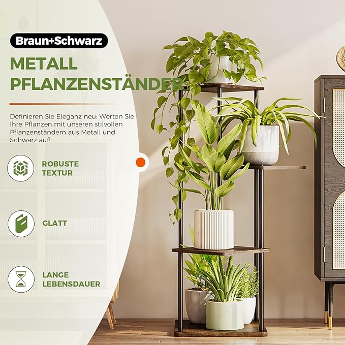 Bamworld Small Plant Stand Indoor, 4 Tier Metal Plant Shelf for Multiple Plants, Corner Flower Stand for Patio Garden Balcony Living Room Bedroom(Brown)-VerdiqueGarden