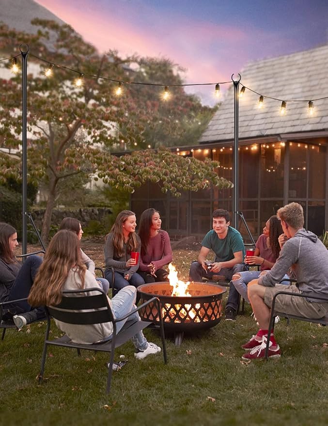 LOPANNY String Light Poles - 2 Pack 9.8FT Ft Light Poles for Outside String Lights,Outdoor Light Poles with Fork,Metal Poles Stand for Patio Deck Backyard-VerdiqueGarden