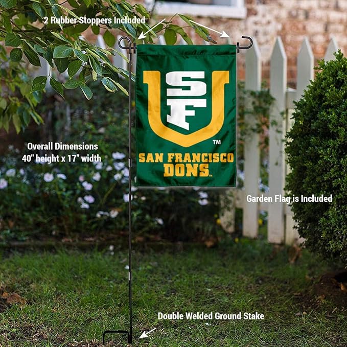College Flags & Banners Co. San Francisco Dons Garden Flag with Stand Holder-VerdiqueGarden