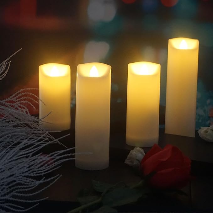 CANDLE CHOICE Waterproof Outdoor Battery Operated Flameless Candles with Auto Timer Flickering Plastic Resin Electric LED Slim Pillar Lights for Lantern Patio Garden Wedding Party Decorations 4 Pack-VerdiqueGarden