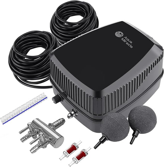 AquaMiracle Pond Aeration Kit Pond Air Pump Koi Pond Aerator for Pond up to 1500 Gallons Pond Deicer All-in-One Pond Aeration System with 2-Outlet Airline Tubing Air Stones Check Valves-VerdiqueGarden