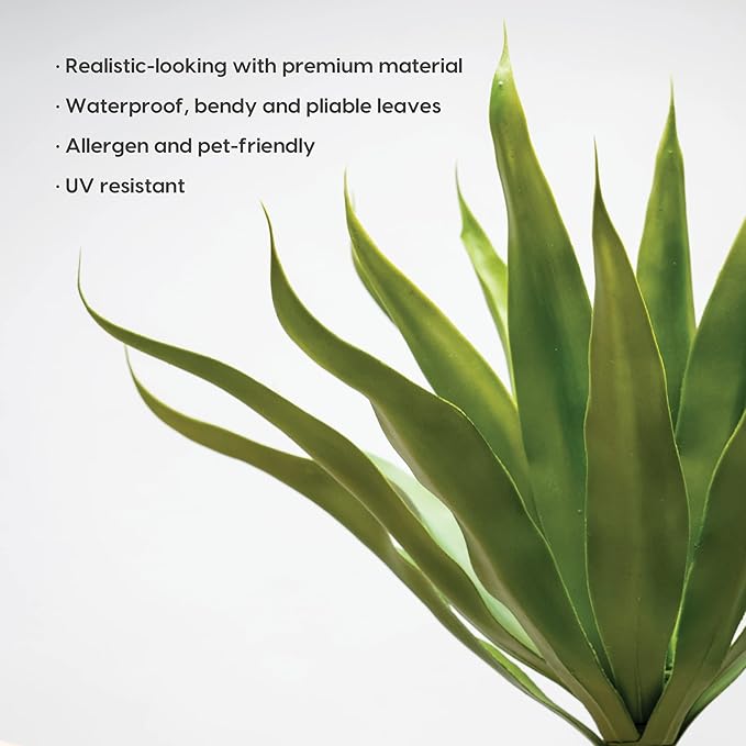 Velener Fake Agave Artificial Plant: Unpotted Fake Agave Plant for Room Decor, UV Resistant Faux Agave Plant for Outdoor/Indoor Decor, 22 inches, Set of 1-VerdiqueGarden