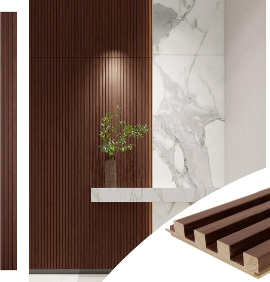 Art3d Slat Wood Wall Paneling for Interior and Ceiling Decoration - Pack of 4pcs + 1pc End-Trim, Size 108 x 5.7in.- Walnut-VerdiqueGarden