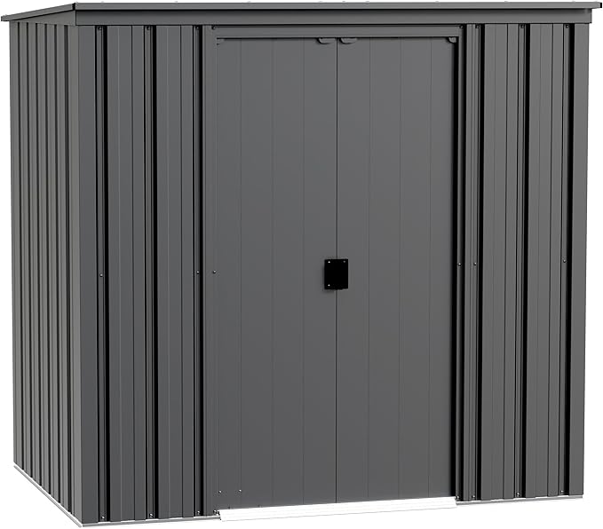 Cover It 6' x 4' Galvanized Steel Outdoor Storage Shed with Pent Roof and Lockable Sliding Doors, Weather-Resistant Steel Storage Shed for Backyards, Gray-VerdiqueGarden