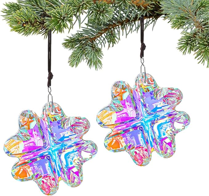HDCRYSTALGIFTS 2PCS Crystal Prisms Suncatchers for Windows Christmas Ornaments,Lucky Four Leaf Clover Rainbow Maker Hanging Prism Sun Catchers for Home Garden Decoration,45mm-VerdiqueGarden