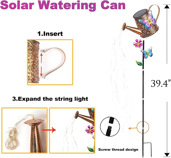 Solar Watering Can with Lights Outdoor Garden,Waterproof Garden Stake Lights Decoration for Yard Lawn Patio Pathway Front Porch Landscape Gardening Gifts for Mom Grandma Women Birthday Gift-VerdiqueGarden