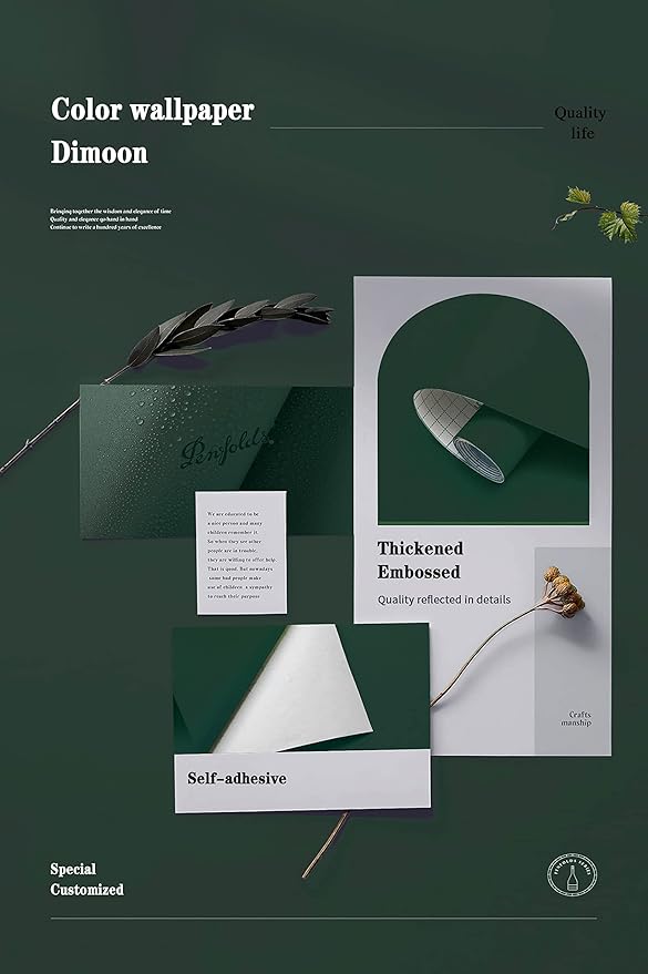 Dimoon 78.7''x17.7'' Dark Green Peel and Stick Wallpaper Contact Paper Modern Self Adhesive Wall Paper Removable Renter Friendly Textured Solid Color Cabinet Vinyl Roll (78.7''x17.7'',Emerald Dark)-VerdiqueGarden