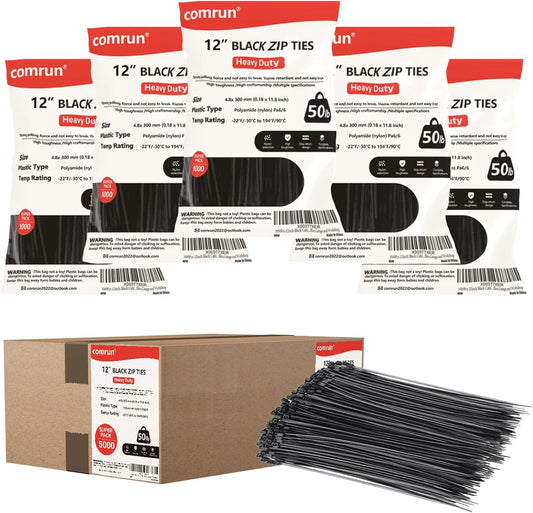 5000pcs 12Inch Black Cable Tie,Nylon Zip Ties,Industrial Grade,50 Pounds Tensile Strength,UV Resistant,Heavy Duty,for Home,Garden Trellis,Office,Garage and Workshop-VerdiqueGarden