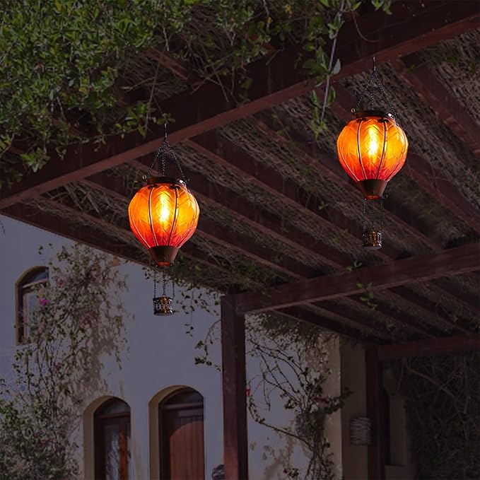 Hot Air Balloon Solar Lantern with Flickering Flame Hanging Solar Lights Outdoor Waterproof Lanterns for Garden Patio Yard Party Decoration-VerdiqueGarden