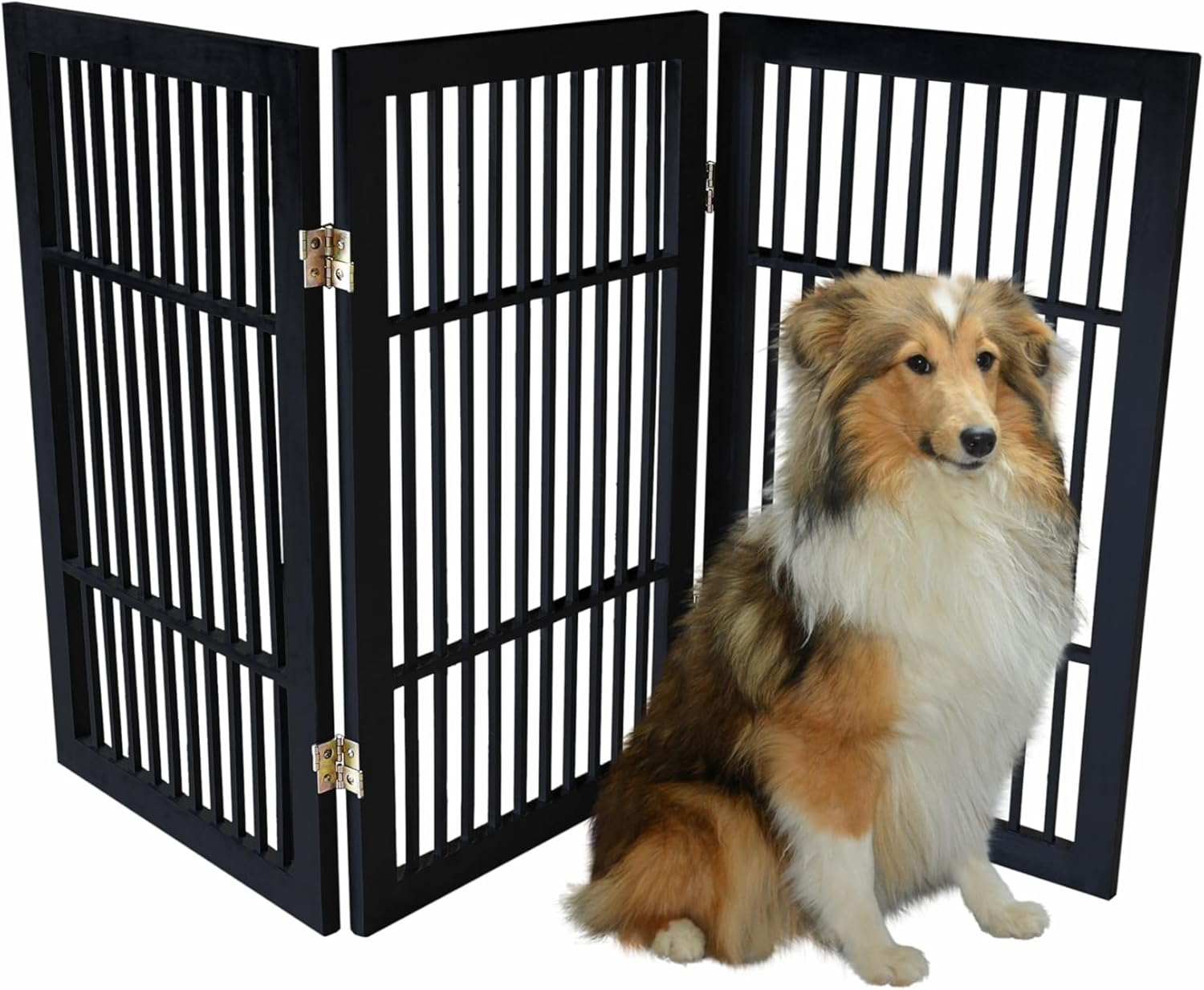 Pet Dog Gate Strong and Durable Freestanding Folding Acacia Hardwood Portable Wooden Fence Indoors or Outdoors by Urnporium (Black Pet Gate, 3 Panel 30" Tall)-VerdiqueGarden