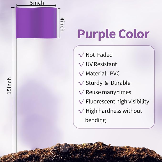 Zozen 50Pack Purple Marking Flags, Writable | 15x4x5 Inch, Yard Flags for Lawn & Irrigation & Landscape & Sprinkler & Survey & Dog Training.-VerdiqueGarden