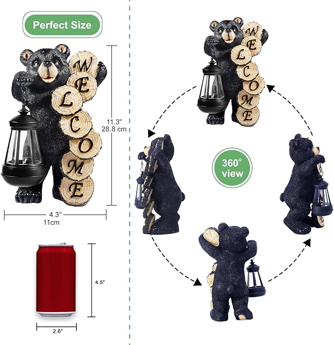 Garden Decor Solar Statues: Mothers Day Gifts for Mom Grandma Birthdays for Women Sister Wife Lady - Front Patio Balcony Yard Art Lawn Ornaments Porch Outdoor Outside Decorations (Bear)-VerdiqueGarden