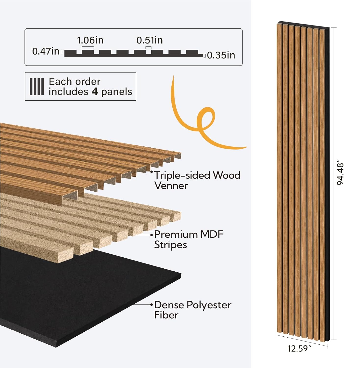 Olanglab Wood Slat Wall Panels 4 Pack, Wooden Acoustic Wall Panels, 94.5"x12.6" Each 3D Wall Panels for Interior Wall Decor (Cherry Toned-Extendo Trio)-VerdiqueGarden