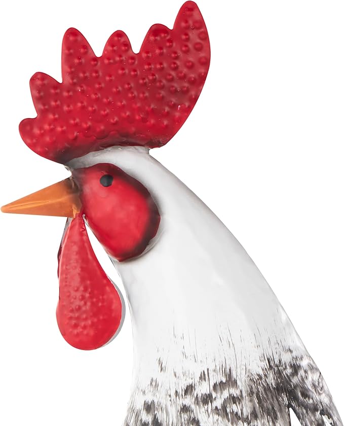 Deco 79 Metal Rooster Decorative Garden Sculpture Garden Statue with Black and Red Accents, Outdoor Sculpture 6" x 16" x 18", White-VerdiqueGarden