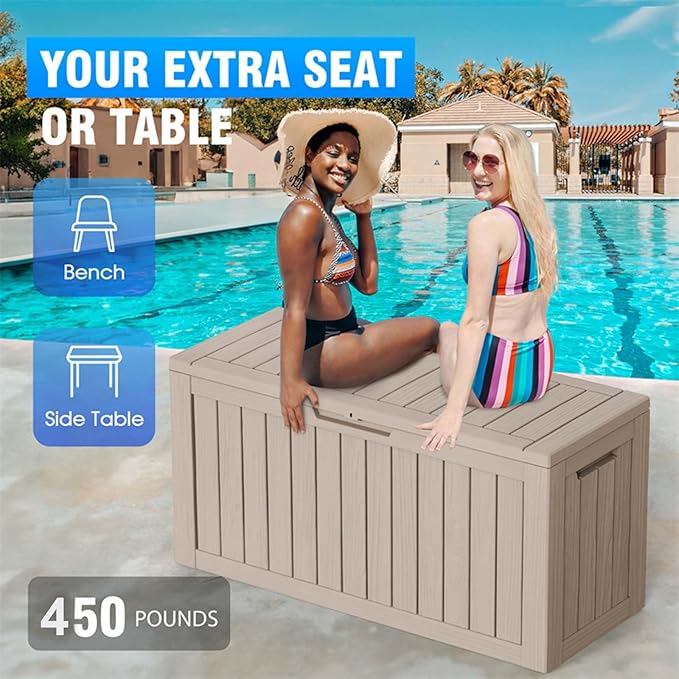 80 Gallon Outdoor Deck Box,Storage Lockable Waterproof Patio Furniture,Garden Tools,Cushions,Pool Accessories Outside Storage Resin Box(Gery)-VerdiqueGarden