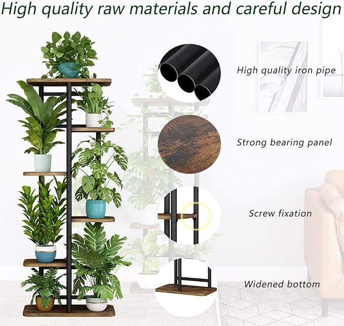LINZINAR Plant Stand 6 Tier 7 Plant Multiple Flower Rack Holder Shelves Rack Storage Organizer Display Indoor Planter for Balcony Bedroom Patio Garden Living Room, Black-VerdiqueGarden