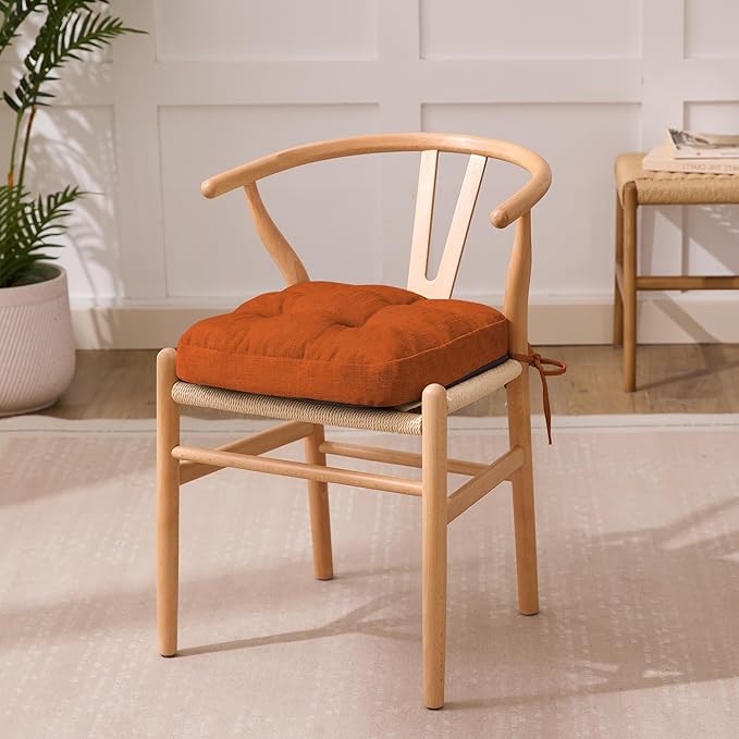 Chair Cushions for Dining Chairs, Dining Chair Cushions, Tufted Indoor Chair Pads with Ties & Non Slip Backing, Seat Cushions for Kitchen Chairs 16.5” x 16.5” x 3.5”, Set of 6, Orange-VerdiqueGarden