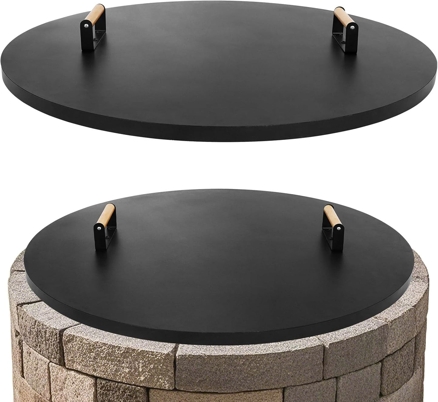 1MORE Fire Pit Lid Round 34" - Metal Firepits Cover with Wooden Handles for Patio Firepits,Rust Resistant 1.5mm Fire Pits Metal Lid, Firepits Accessory, Fire Pits Cover Round, All-season Protective-VerdiqueGarden
