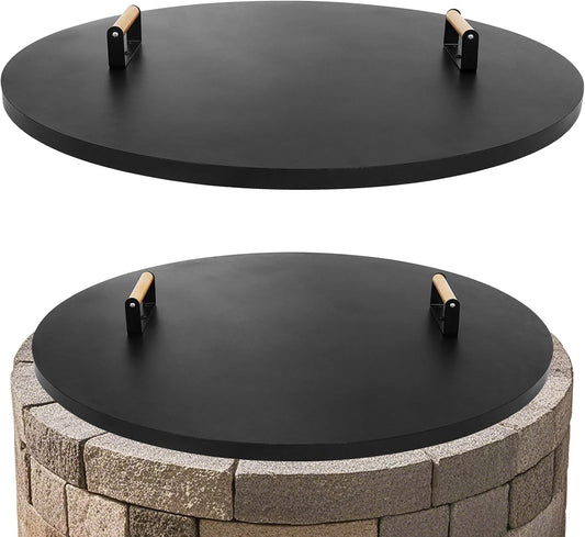 1MORE Fire Pit Lid Round 34" - Metal Firepits Cover with Wooden Handles for Patio Firepits,Rust Resistant 1.5mm Fire Pits Metal Lid, Firepits Accessory, Fire Pits Cover Round, All-season Protective-VerdiqueGarden