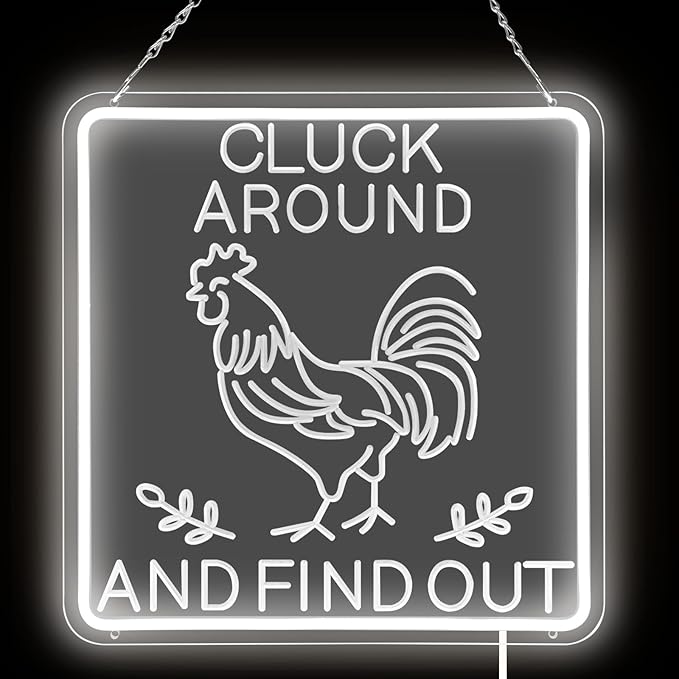 Funny Rooster Decor 16 X 16 Inch Large,Rooster Kitchen Decor Kitchen Sign Dimmable Neon Sign for Farmhouse,Rooster Gifts,Chicken Coop,Garden,Farm House Decoration-VerdiqueGarden