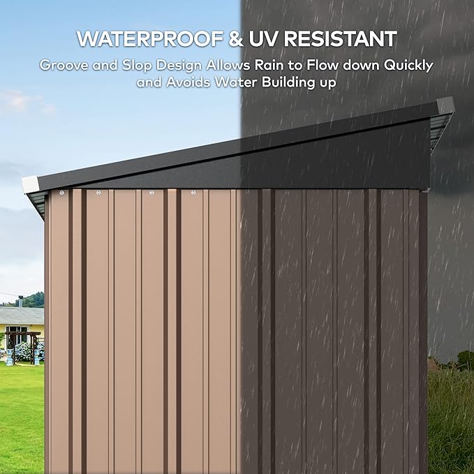 Gizoon 5' x 3' Outdoor Storage Shed with Singe Lockable Door,Galvanized Metal Shed with Air Vent Suitable for The Garden,Tiny House Storage Sheds Outdoor for Backyard Patio Lawn-Brown-VerdiqueGarden