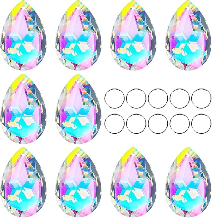 10pcs 50mm Chandelier Crystal Prisms Pendants,Colorful Bauhinia Ornament Chandelier Parts,Suncatcher Hanging Crystals for Lamp Window Christmas Tree Decoration-VerdiqueGarden