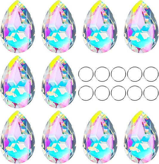 10pcs 50mm Chandelier Crystal Prisms Pendants,Colorful Bauhinia Ornament Chandelier Parts,Suncatcher Hanging Crystals for Lamp Window Christmas Tree Decoration-VerdiqueGarden