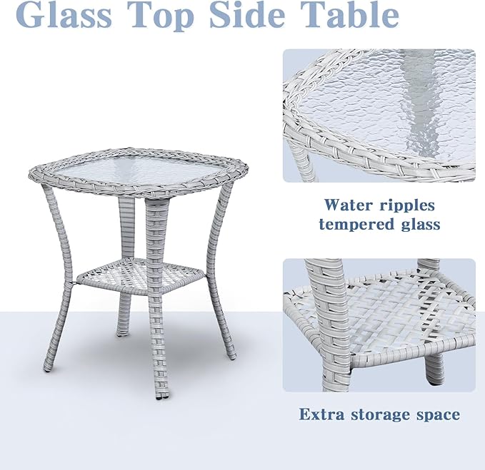 Outdoor Swivel Rocker Patio Chairs Set of 3, High Back Swivel Patio Chairs Wicker Furniture Set, 2 PCS Rattan Swivel Rocking Chair with Side Table, Light Grey Wicker-VerdiqueGarden