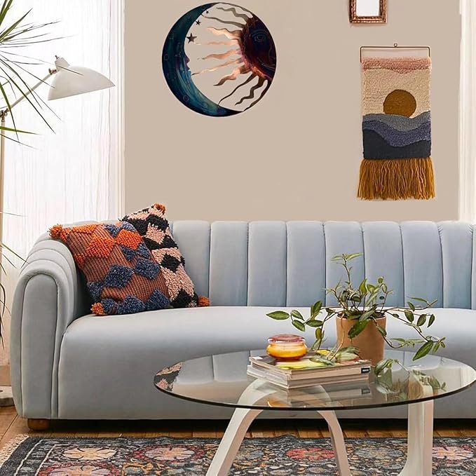 Jannity Metal Sun Wall Decor,11.02 Inches Large Metal Wall Art with Sun Moon Stars Retro Moon Sun Wall Decoration Hanging for Indoor Outdoor Patio Yard Home Garden-VerdiqueGarden