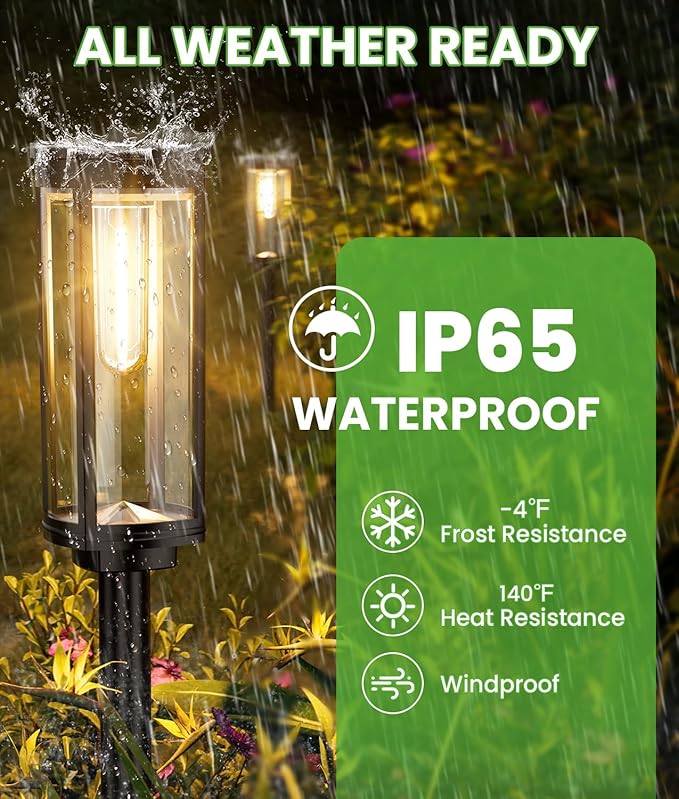Solar Pathway Lights Outdoor, 4 Pack Bright Solar Powered Garden Lights Waterproof IP65, Long Lasting Outdoor Light for Yard Garden Walkway Landscape Lawn Patio (Warm White, 4 Pack)-VerdiqueGarden