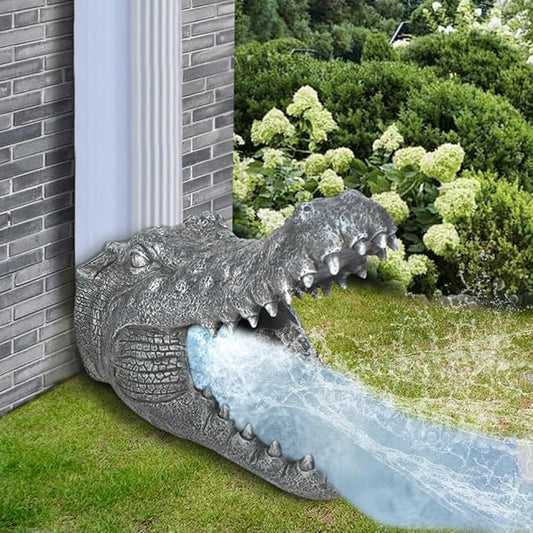 Alligator Downspout- Gutter Downspout Decorative-Funny Garden Decoration - Outdoor Splash Block Waterproof Resin Ornament for Lawn- 2""×3"" Downspout Extender Diverter, Gray-VerdiqueGarden