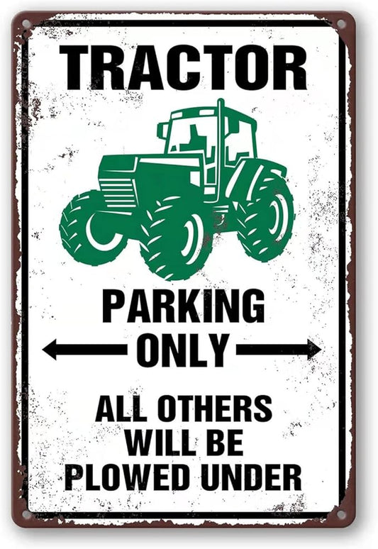 Tractor Tin Signs Antique Tractor Wall Decor Outdoor Tractor Crossing Signs Metal Tractor Parking Only All Others Will Be Plowed Under Sign Tractor Crossing Road Sign Green Tractor Gifts For Men-VerdiqueGarden