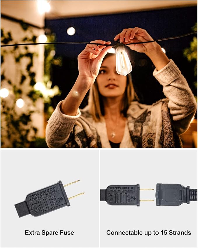 Lightdot 300FT Outdoor String Lights, LED Bistro String Lights with Shatterproof ST38 Vintage Bulbs, 2200K Dimmable, Waterproof Hanging Lights for Porch, Deck, Garden, Backyard, Balcony - ETL Listed-VerdiqueGarden