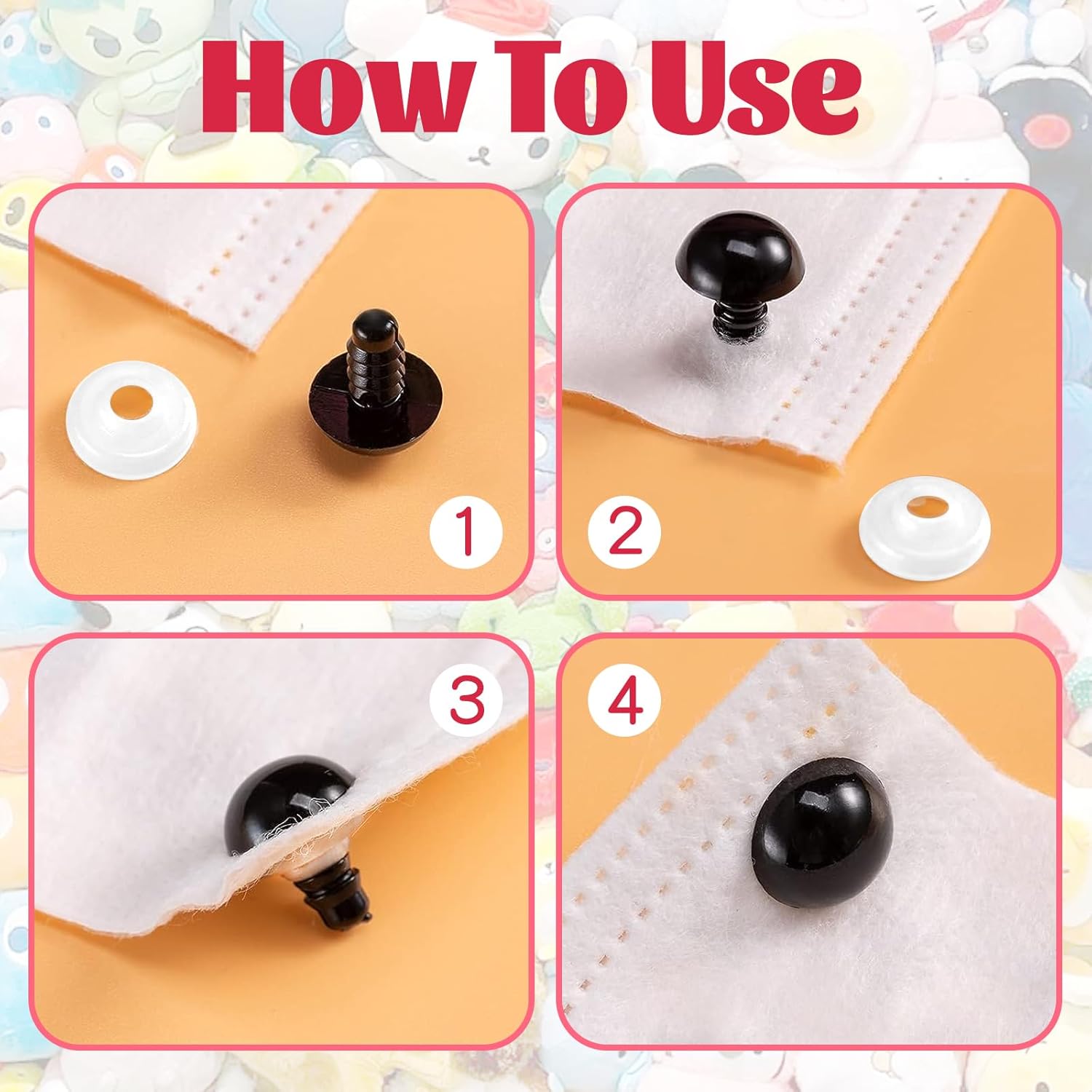 1000 Pcs 6-14mm Safety Eyes and Noses for Crochet, Black Plastic Safety Eyes with Washers, Craft Doll Eyes for Stuffed Animals, DIY Accessories, Assorted Sizes-VerdiqueGarden